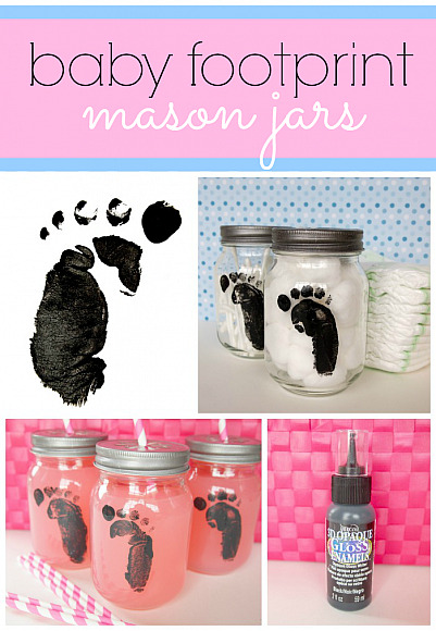 baby footprint mason jars using Americana 3D Opaque Gloss Enamels