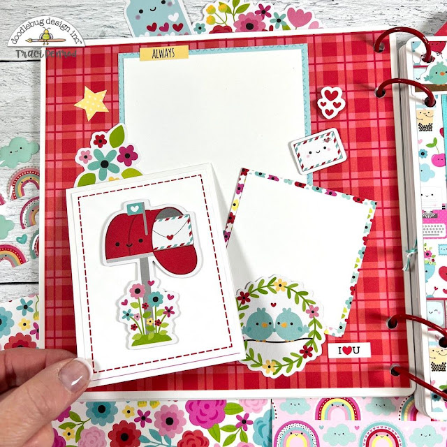 Valentine's Day Lots of Love scrapbook album page with a cute mailbox and birds