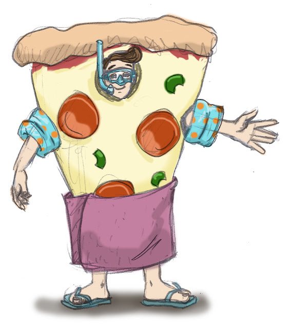 pizza costume dude at pool - final by JFleming 2017