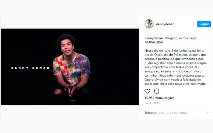 Dois dias após saída de Millane, cantor Denny também anuncia que deixa a Timbalada para seguir carreira solo