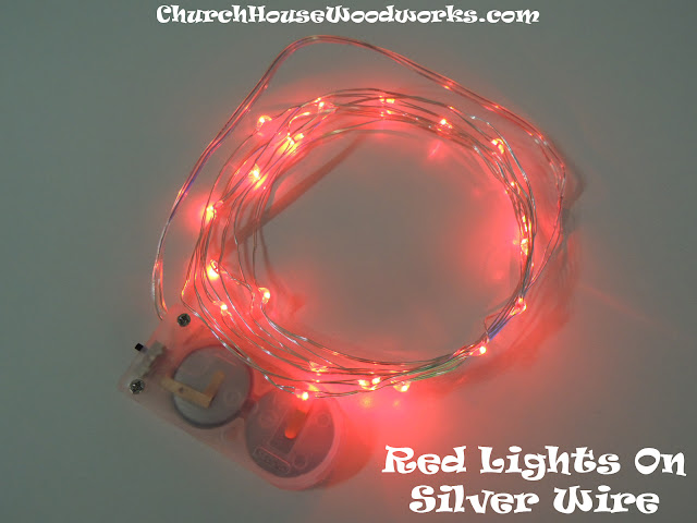 Red Lights On Silver Wire LED Battery Operated String Lights