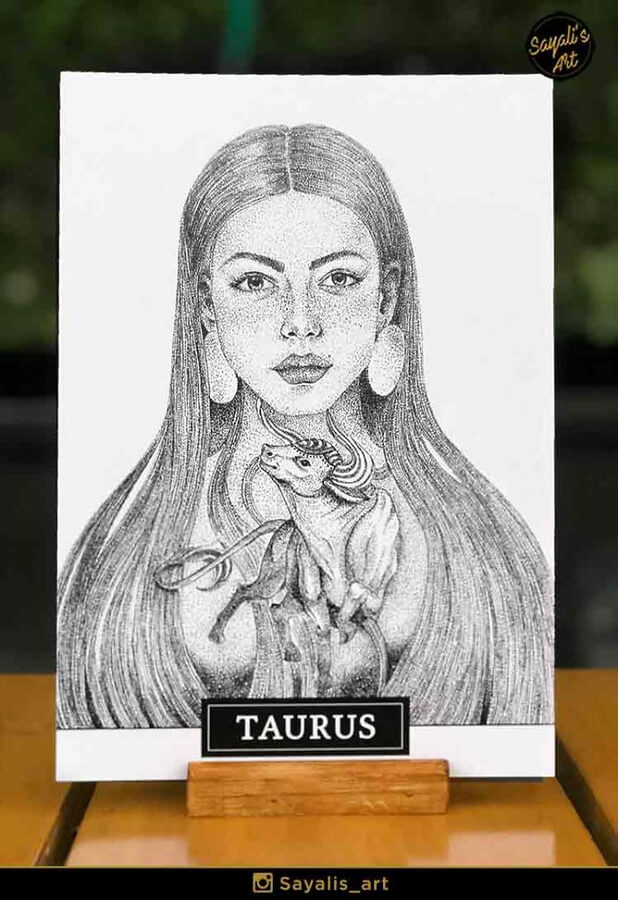 02-Taurus-Zodiac-Stippling-Drawing-Sayali-Horambe-www-designstack-co