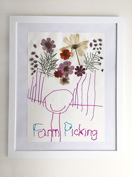 Tickled by the Creative Bug - Pressed flowers with child's drawing