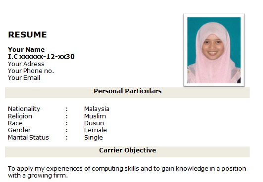 Curriculum Vitae Cv Resume Daftar Riwayat Hidup Yang 