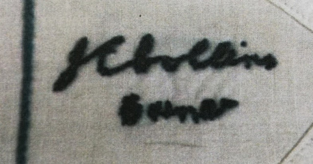 The signature of Mr Collins, owner of the bedspread