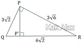 Jarak titik P ke garis QR merupakan tinggi segitiga siku-siku PQR