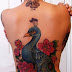 Women Full Back With Peacock Tattoo Designs