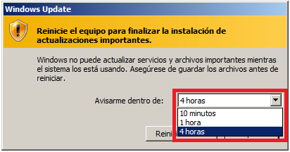 Reinicie el equipo para finalizar la instalación de actualizaciones importantes.