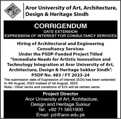 Aror University of Art Architecture Design & Heritage Education Positions Sukkur 2023 VocationalVerse