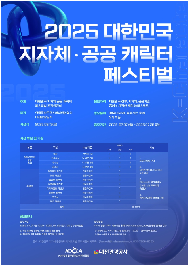 2025 대한민국지자체 • 공공캐릭터페스티벌 공모전 개최