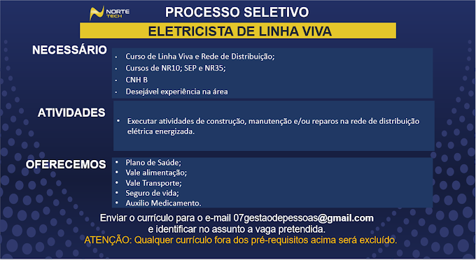 🔰🔰 Analista Financeiro/Assistente Financeiro/Assistente Administrativo/Auxiliar de Expedição/Eletricista de Linha Viva/Encarregado de Linha Viva.