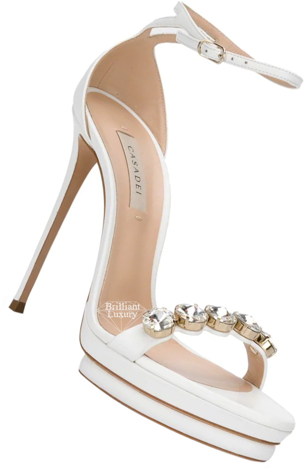 ♦Casadei white embellished stacked-sole sandals #casadei #shoes #white #brilliantluxury