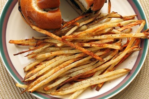 Shoestring French Fries. Ingredients: 2 russet potatoes (cut into 1/4" 
