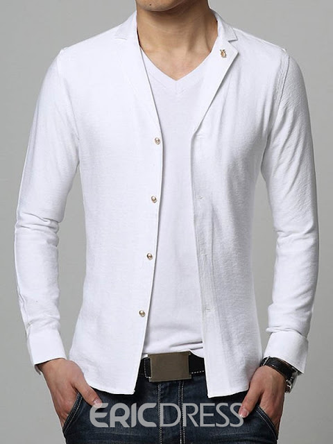  Solid Color Lapel Single-Breasted Unique Men's Shirt