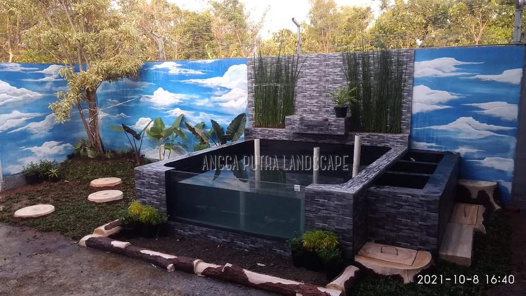 Jasa pembuatan dekorasi kolam tebing, dekorasi relif air terjun malang