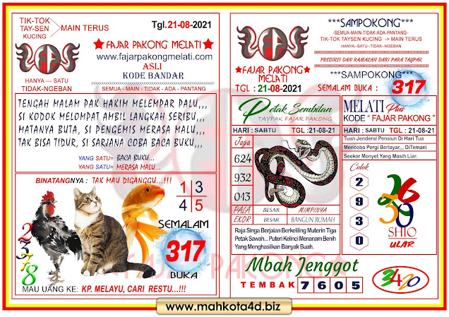 Syair Prediksi Fajar Pakong Melati Sabtu, 21 - Agustus - 2021