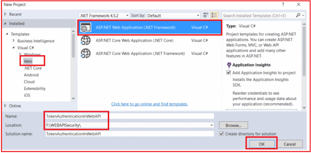 Creating an empty Web API Project with the name TokenAuthenticationWEBAPI
