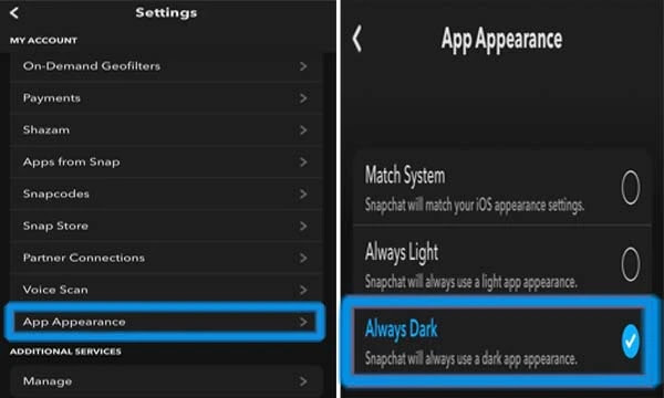 Dark Mode for Snapchat on iPhone