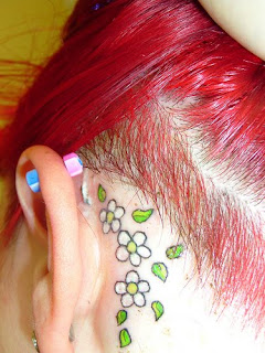 Daisy Flower Tattoo behing Ear