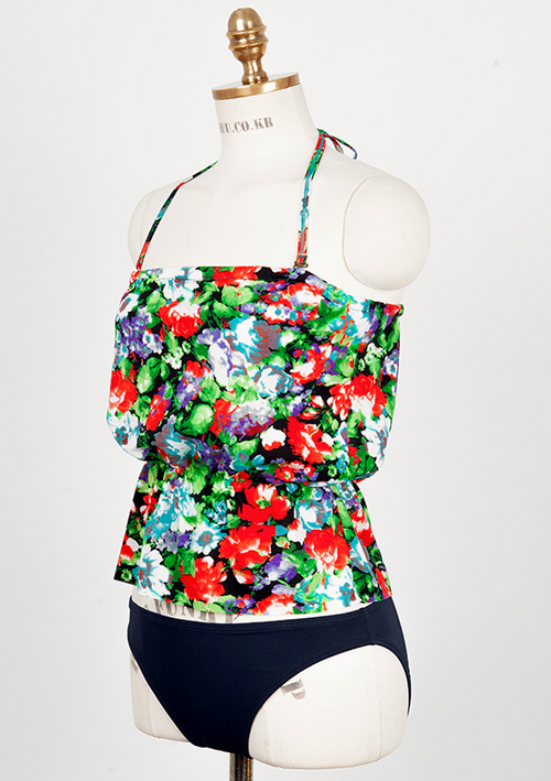 Elastic Waist Floral Tankini