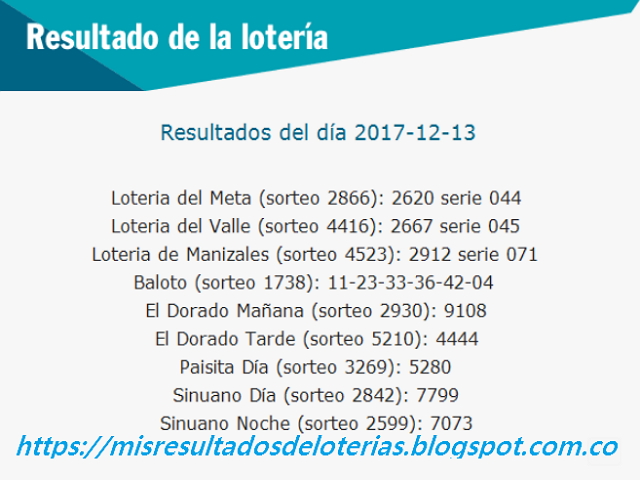 Como jugo la lotería anoche | Resultados diarios de la lotería y el chance | resultados del dia 13-12-2017