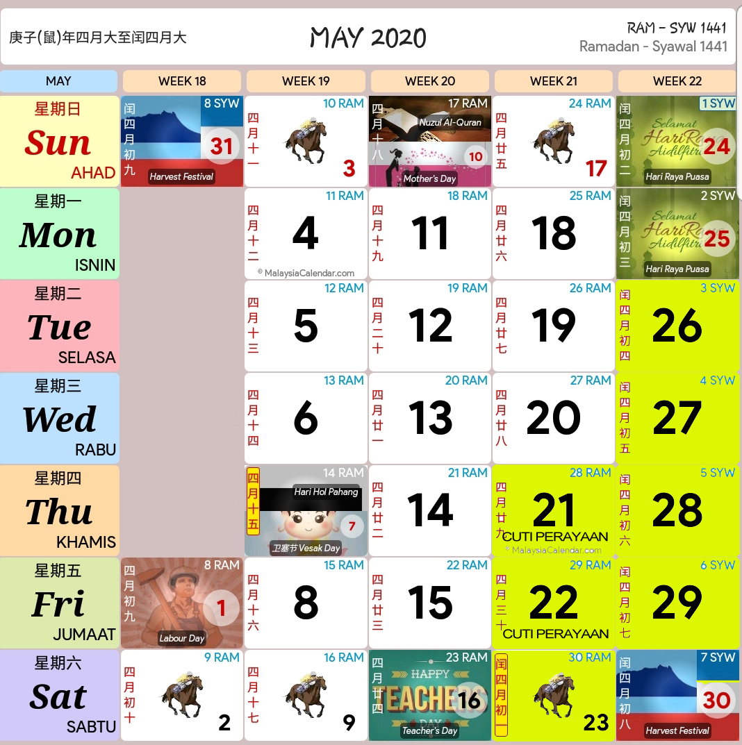 Hasil carian imej untuk kalendar kuda BULAN  may 2020 malaysia