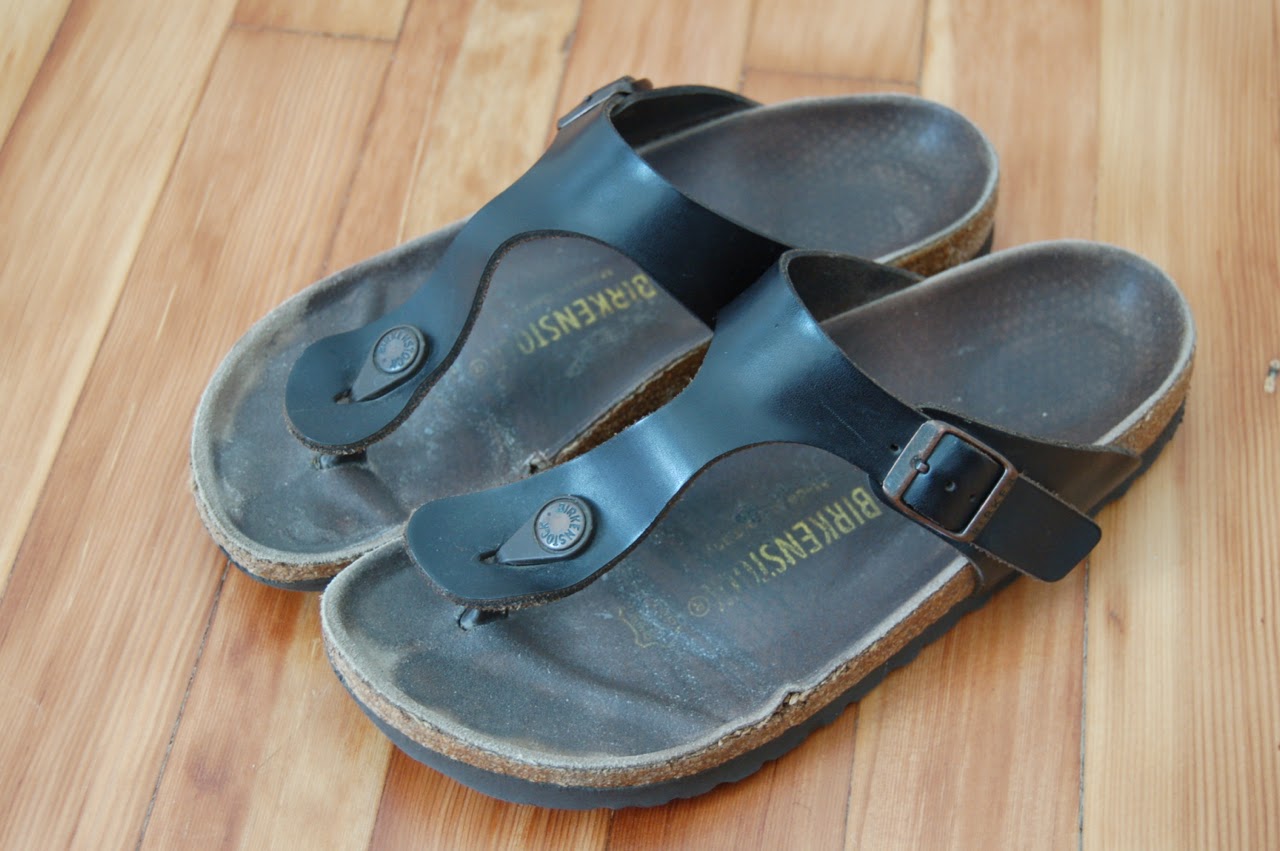 worn birkenstock gizeh sandals needing repair but birkenstock is no