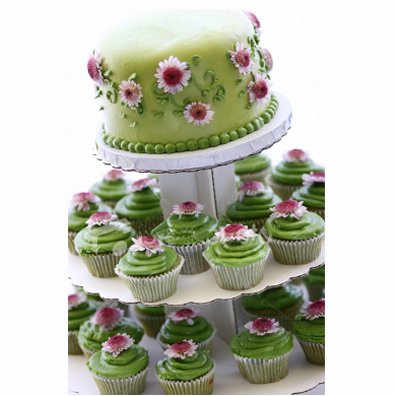 pink and white wedding cupcakes. Wedding cupcakes and a top cake all dressed up in white, lime green 