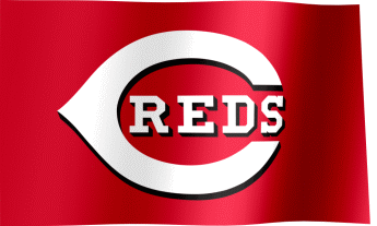 The waving fan flag of the Cincinnati Reds with the logo (Animated GIF)