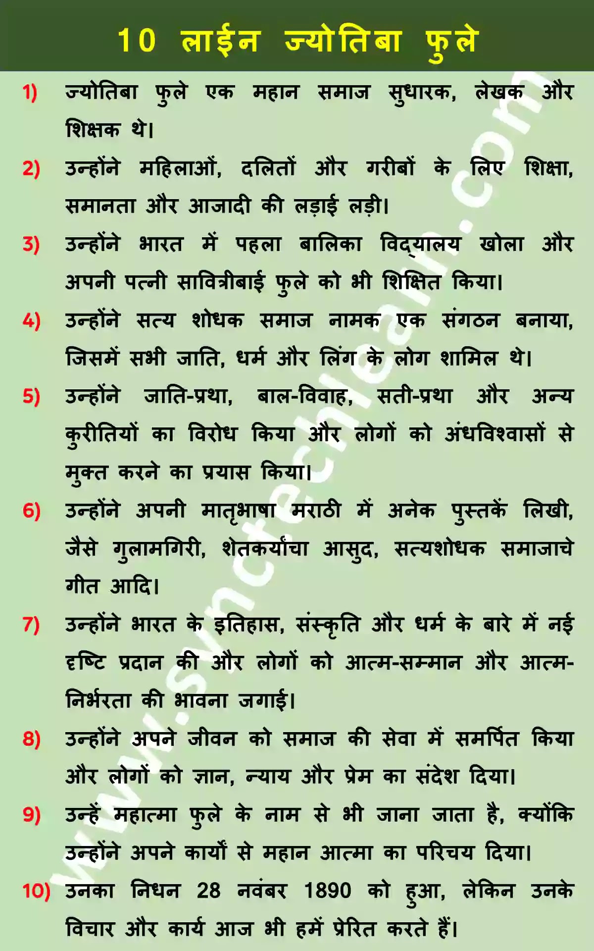 10 Lines On Jyotiba Phule In Hindi