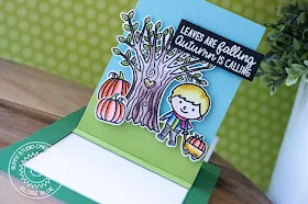 Sunny Studio Stamps: Sliding Window Dies Fall Kiddos Happy Harvest Interactive Card by Eloise Blue