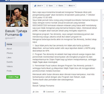 AGEN POKER - Media Sosial Facebook Ahok Menegaskan Tidak Mengenal Relawan Ahok Anti Pengemplang Pajak Yang Akan Berdemo Di Bareskim