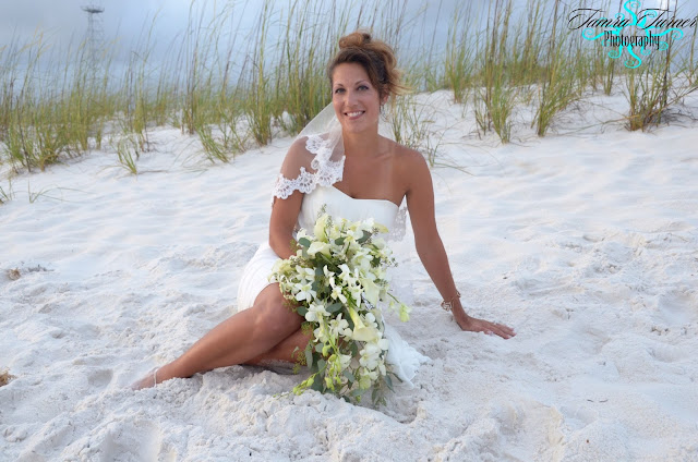 bridal portrait in front of the dunes at St. Andrew's State Park