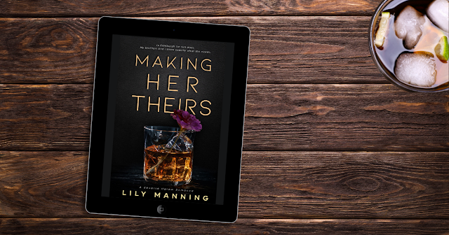 "Making Her Theirs" book on iPad, sitting on table with glass of whiskey