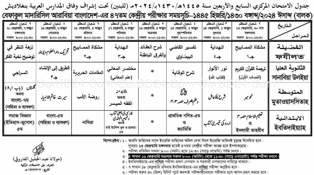 47th Befaq Exam Routine 2024 Male