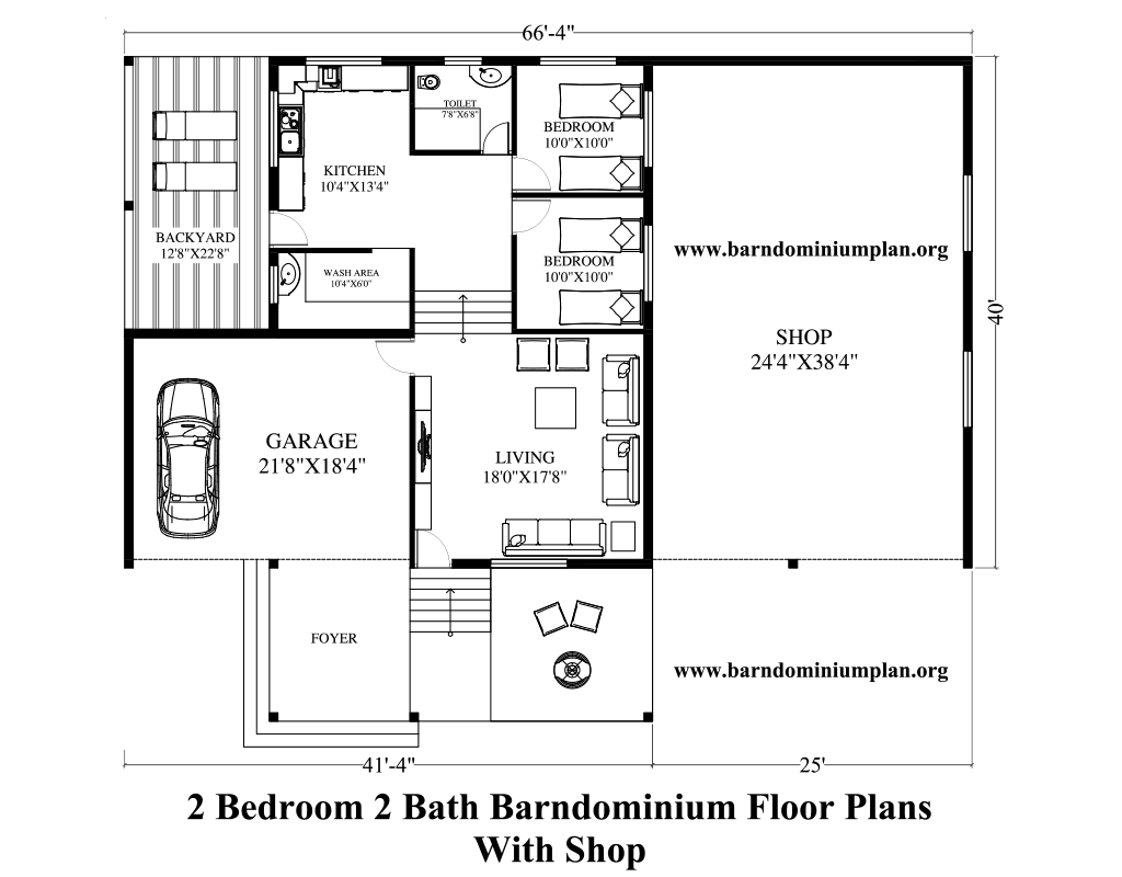 2 bedroom 2 bath barndominium plans