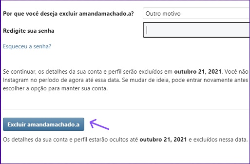 Excluir conta no Instagram