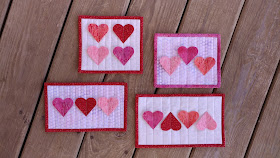 3-D quilted heart mug rugs for Galentine's or Valentine's Day