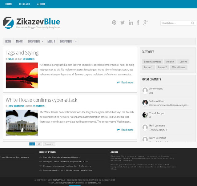 ZikazevBlue- Two Column Blogger Template Free Download