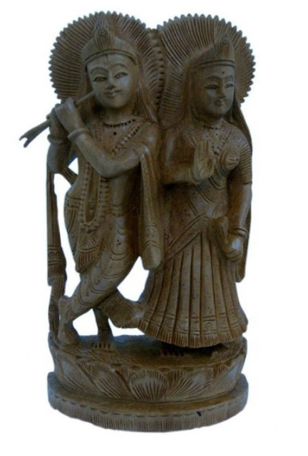 Ethnic Lord Radha Krishan Idol Wood Handicraft Sunshine