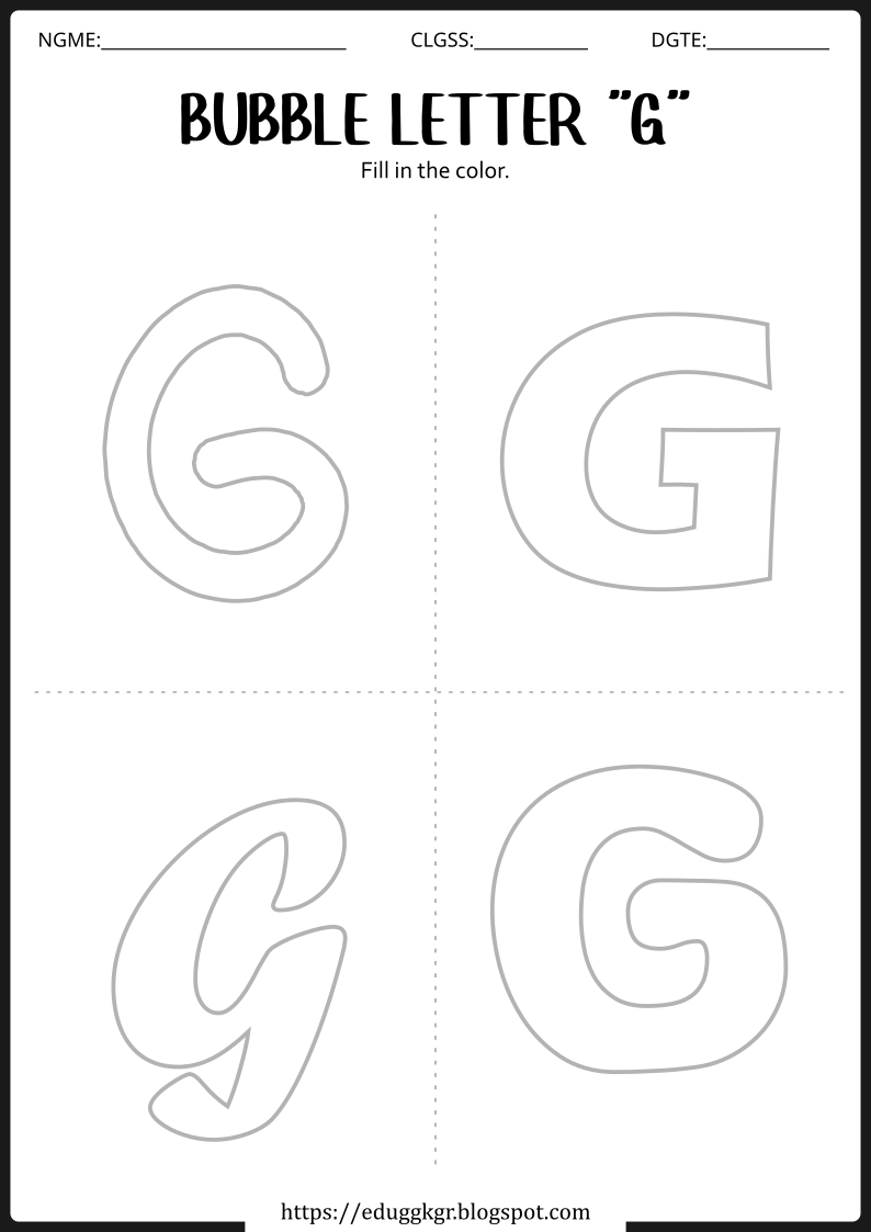 Bubble Letter G Worksheet