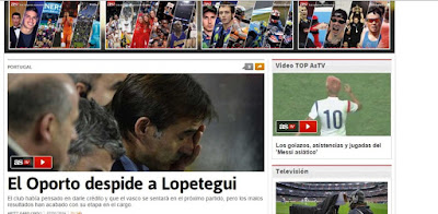 Screenshot de jornal espanhol que diz que Lopetegui foi despedido