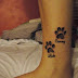 Women Leg With Puppy Foot Design Tattoo