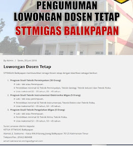 Lowongan Dosen Tetap STTMIGAS Balikpapan – Juni 2016