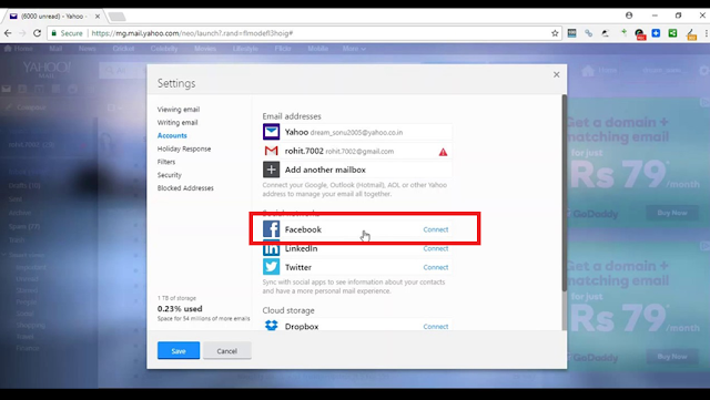 Connect Yahoo Mail to Facebook