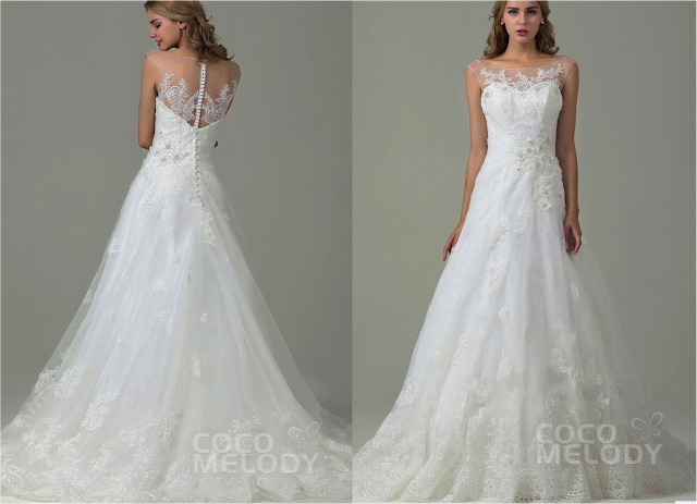 http://www.cocomelody.com/chic-a-line-illusion-natural-train-tulle-ivory-sleeveless-zipper-with-button-wedding-dress-with-appliques-cwxt15016.html