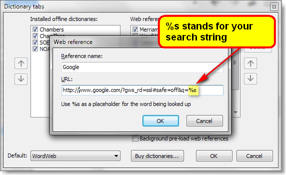 How to add a new search engine in WordWeb Pro