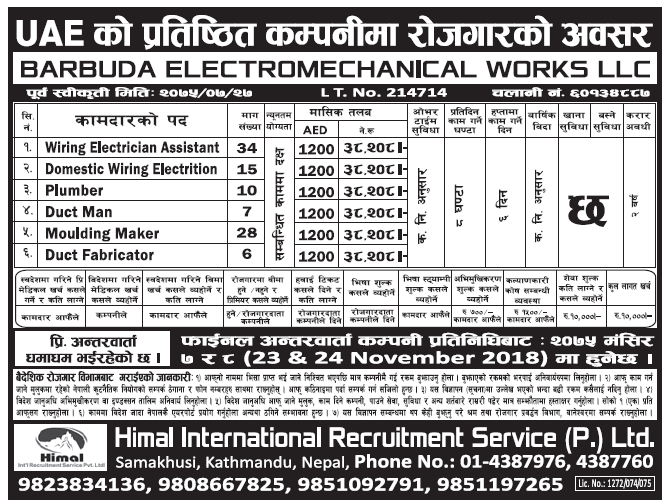 Jobs in UAE for Nepali, salary Rs 38,208