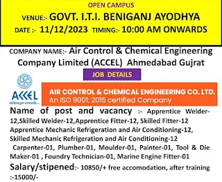 ITI Jobs Campus Placement for Air Control & Chemical Engineering Company Limited at Government ITI Beniganj, Ayodaya, Uttar Pradesh