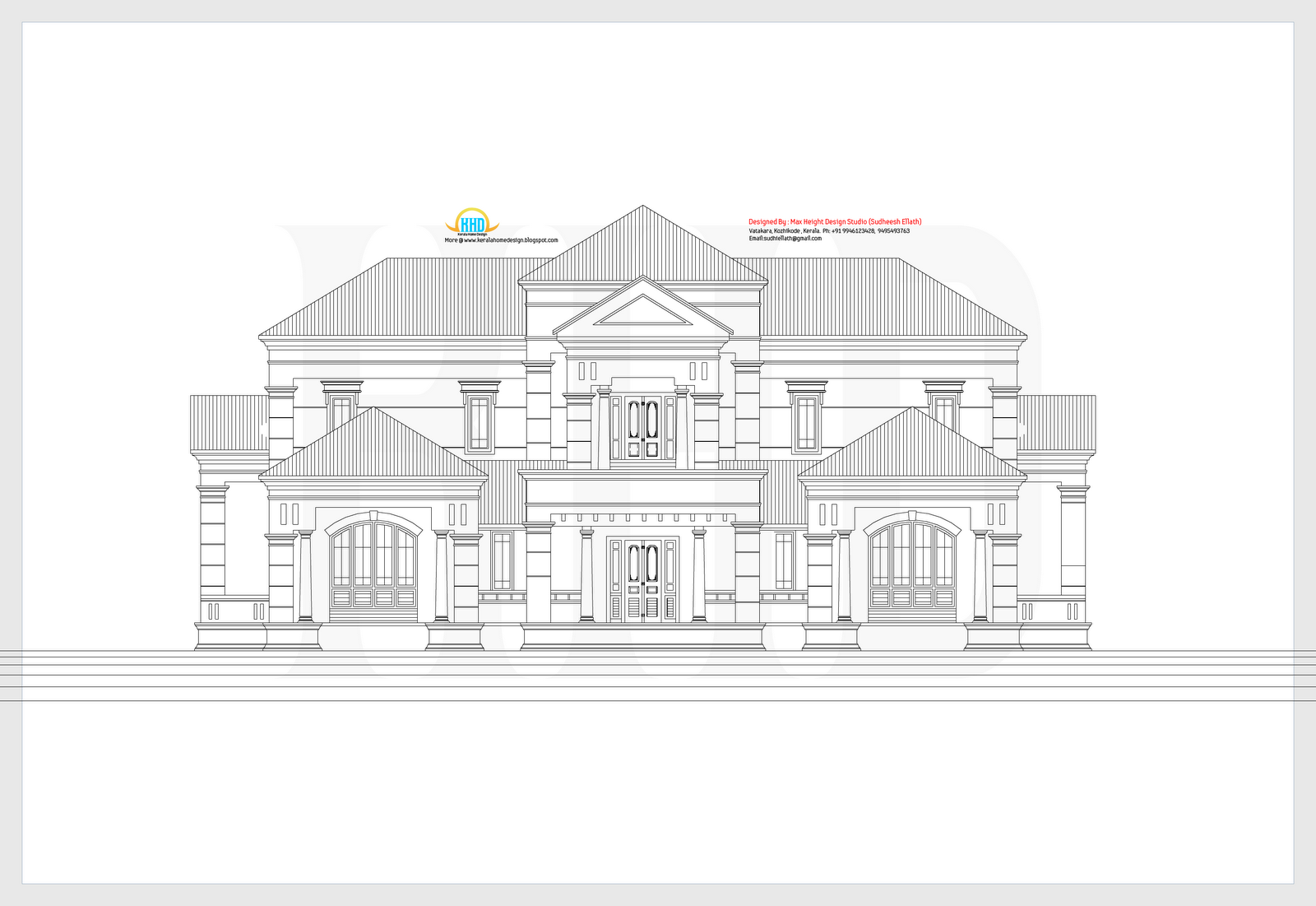  Elevation  and plan  of 4BHK slanting roof house  3476 sq 